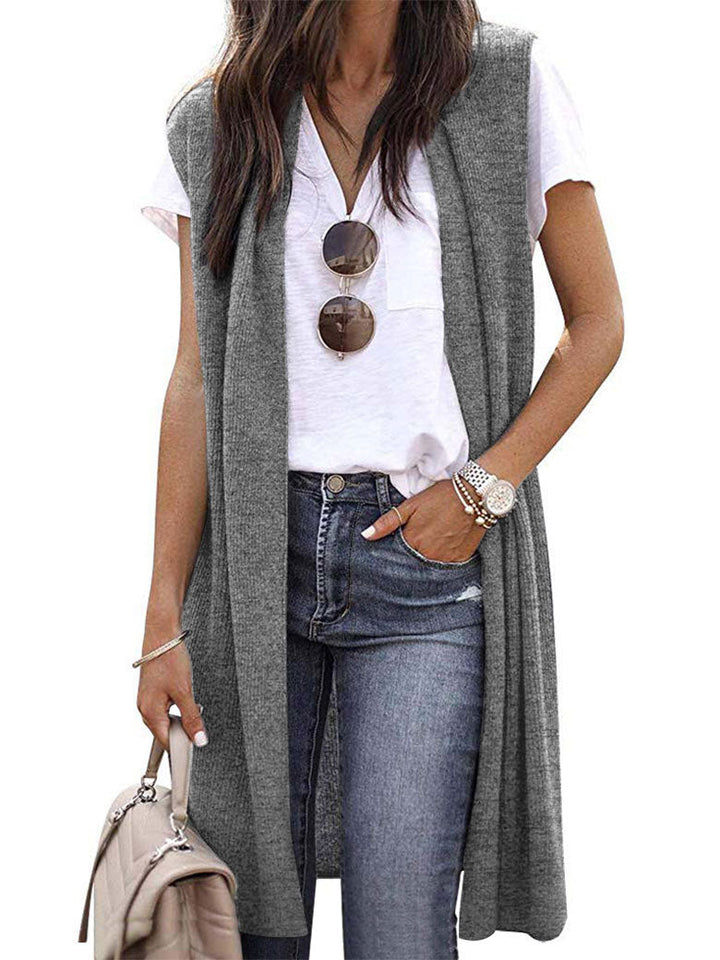 Women's Knitted Vest In A Casual Oversized Design with Open Fronts and Short Sleeve Length Lune London