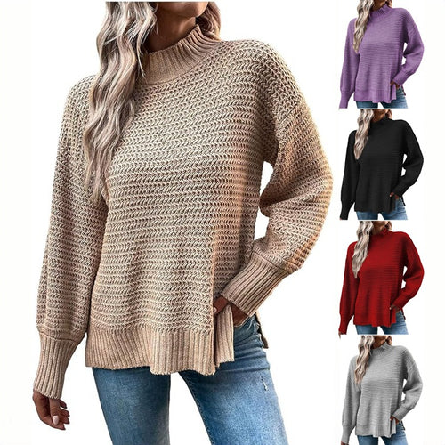 Knit sweater with high collar and structured pattern for women Chic und Stil