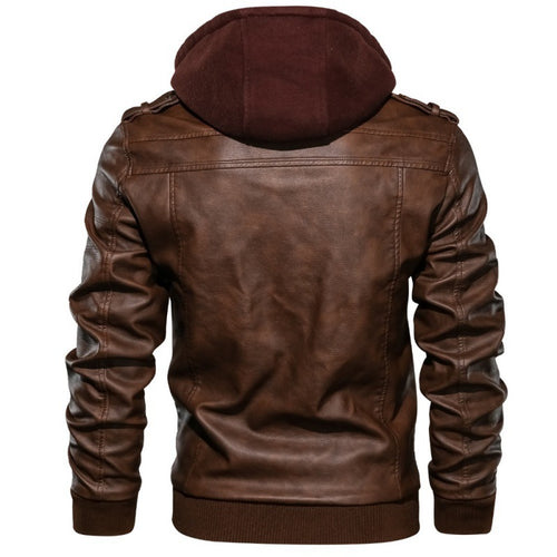 Synthetic leather jacket for men with removable hood and practical pockets Lune London