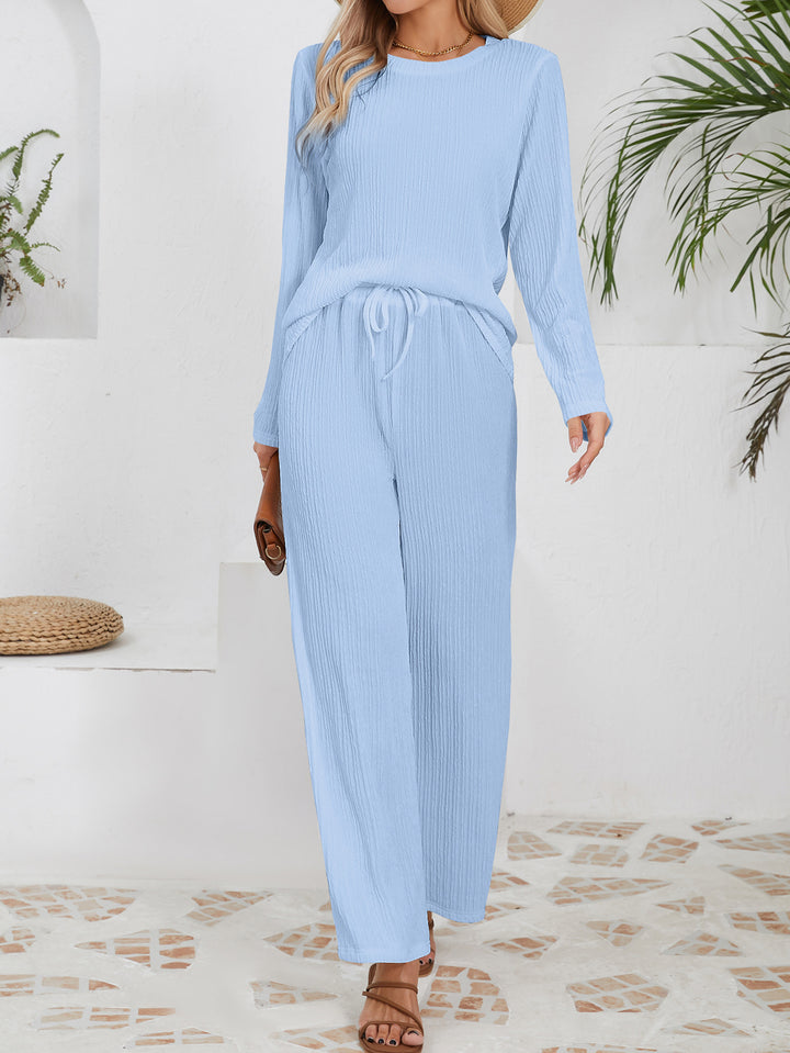 Ensemble décontracté confortable pour femmes avec texture côtelée et taille élastique Chic & Stil