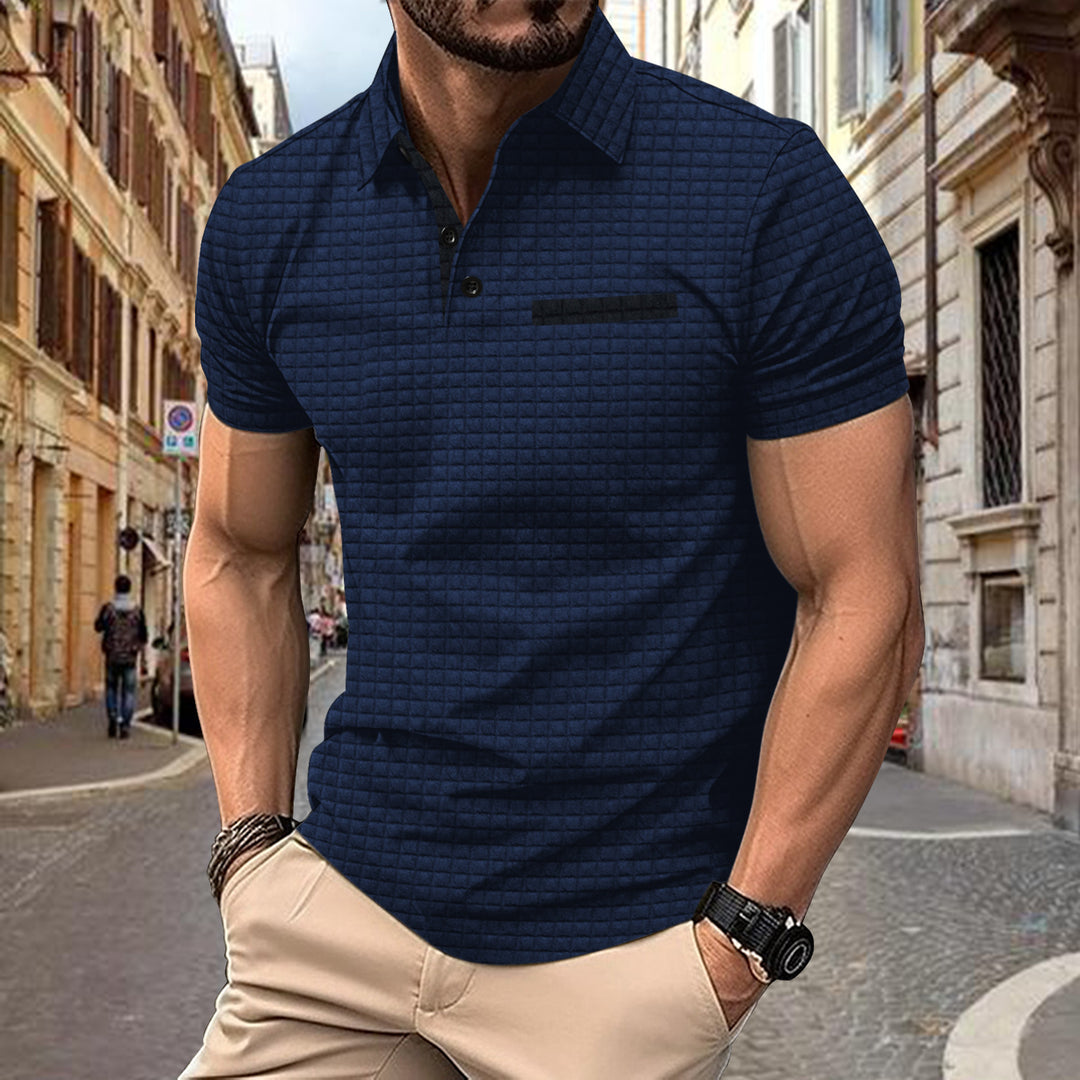Men's short sleeve structured cotton polo with modern Lune London design