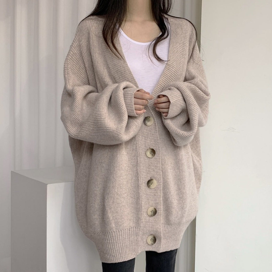 Ladies comfortable oversized knit cardigan with large buttons Lune London