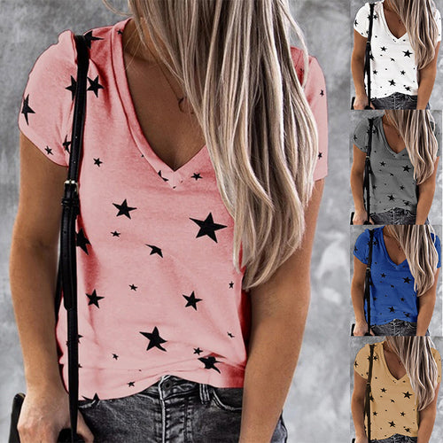 T-shirt femme à col en V avec motif étoile et coupe décontractée Chic & Stil