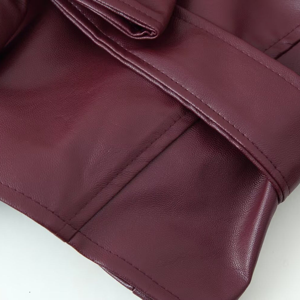 Elegant women's faux leather jacket with a fitted cut and a tied belt Lune London