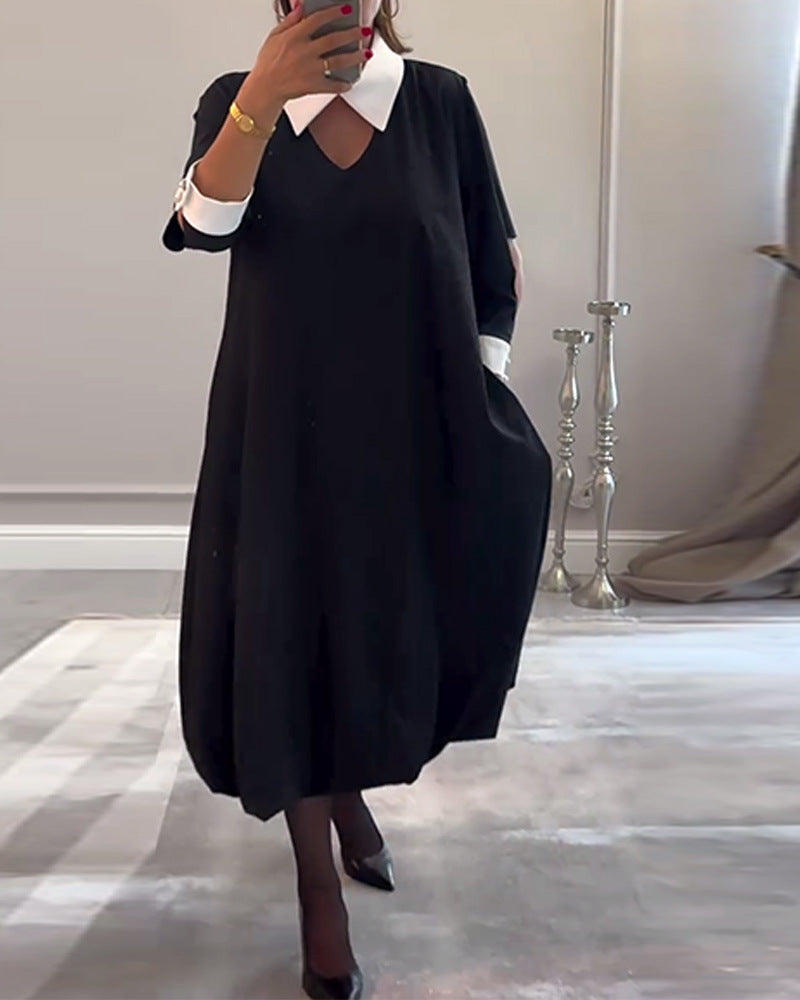 Robe chemise oversized pour femmes avec décolleté en V et structure de col élégante Chic & Stil