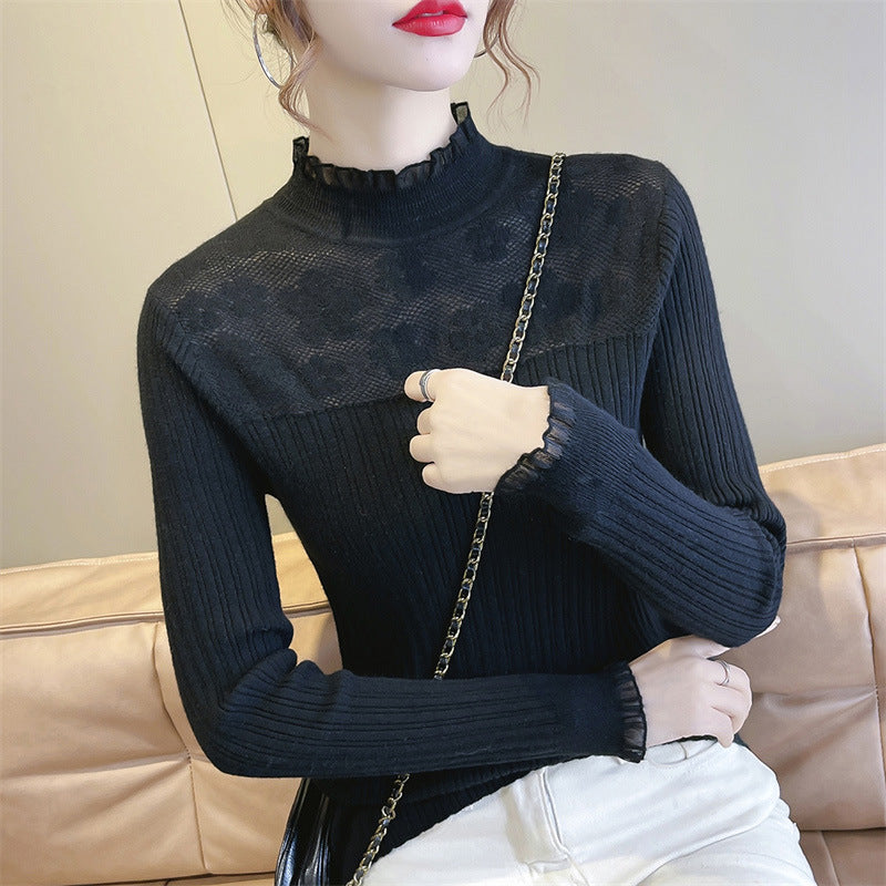 Women's sweater with floral lace insert and ribbed structure Lune London