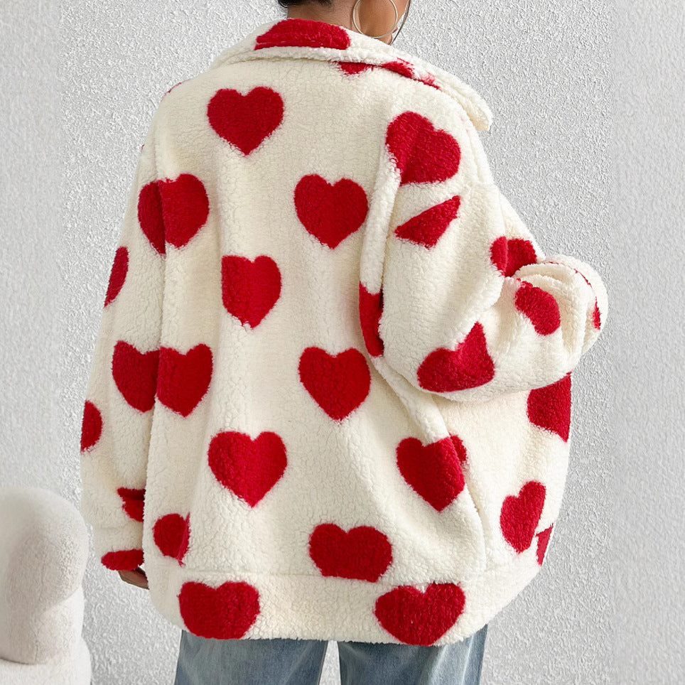 Ladies Cozy Fleece Jacket with Heart Design Lune London