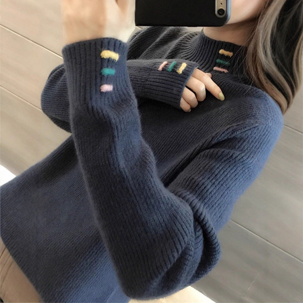 Casual pullover for ladies with ribbed structure and colorful accents Lune London