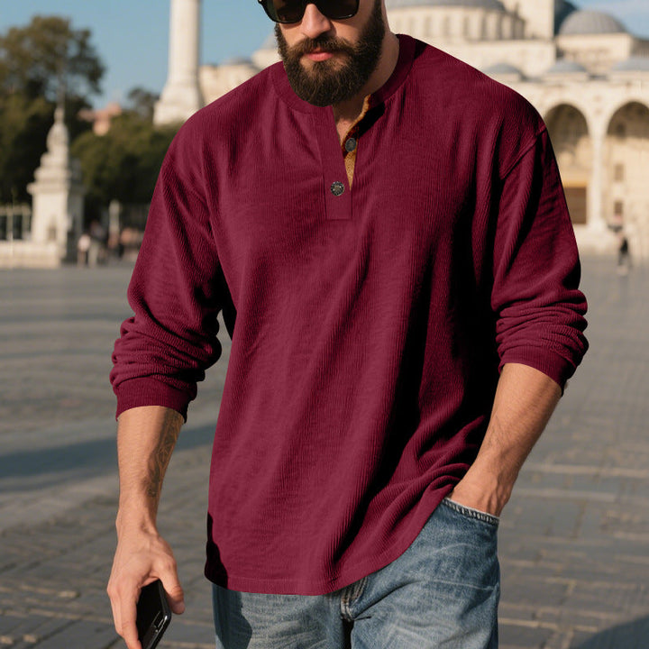 Men's Long Sleeve Henley Shirt with Textured Design Lune London