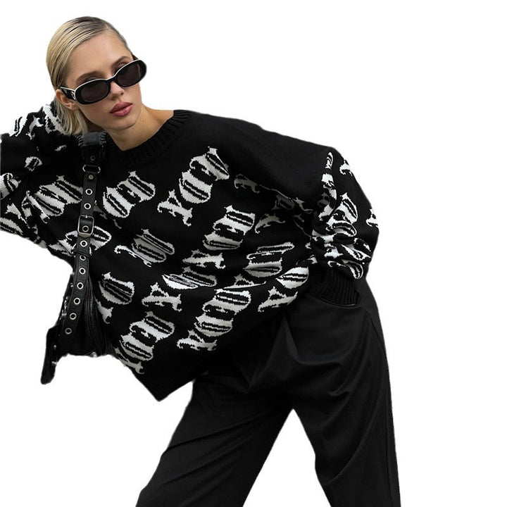 Casual knit sweater for women with a modern inscription and a loose fit Lune London