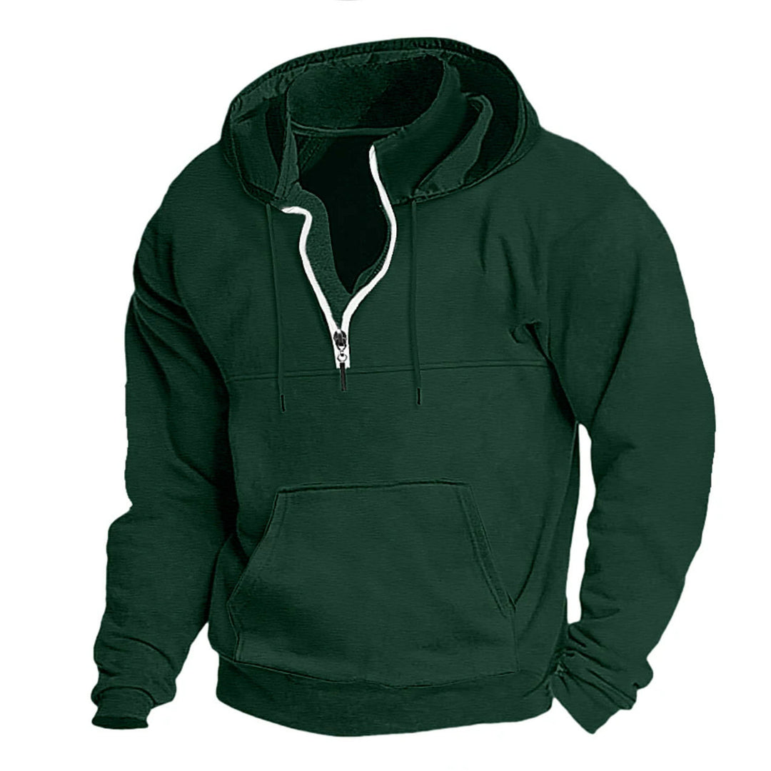 Men's trendy hoodie with half-zip and practical kangaroo pockets Lune London