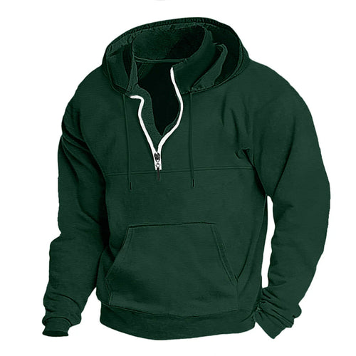 Men's trendy hoodie with half-zip and practical kangaroo pockets Lune London