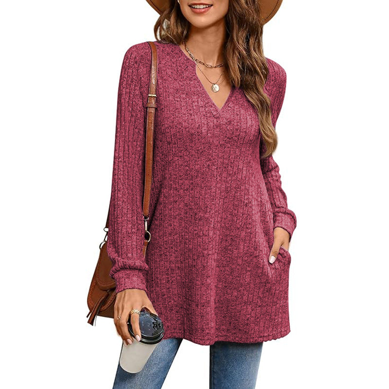 Lune London women's ribbed V-neck tunic sweater