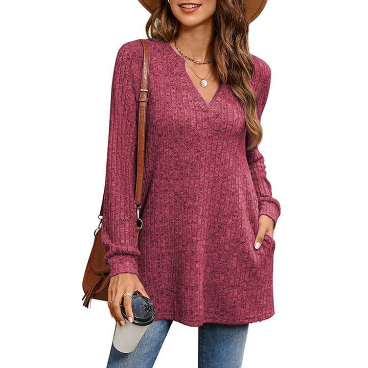 Lune London women's ribbed V-neck tunic sweater