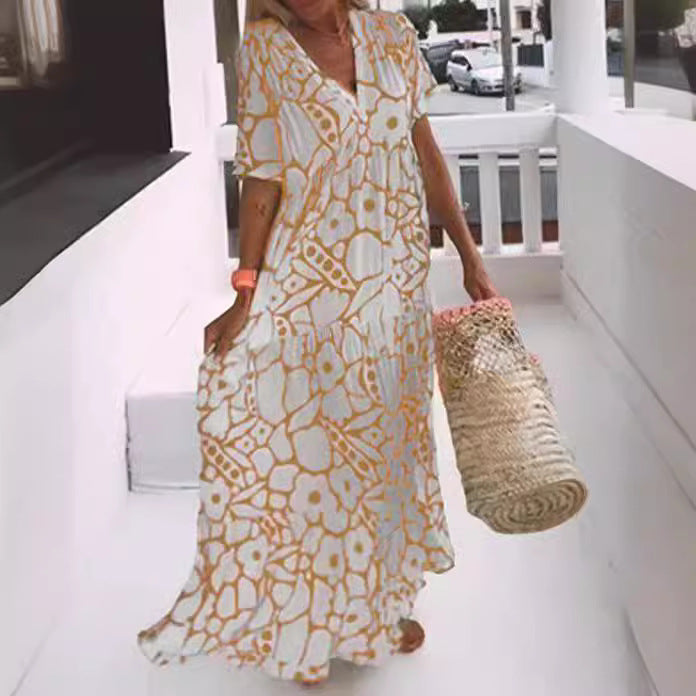 Maxi dress for women with an elegant V neck and a flowing cut Lune London