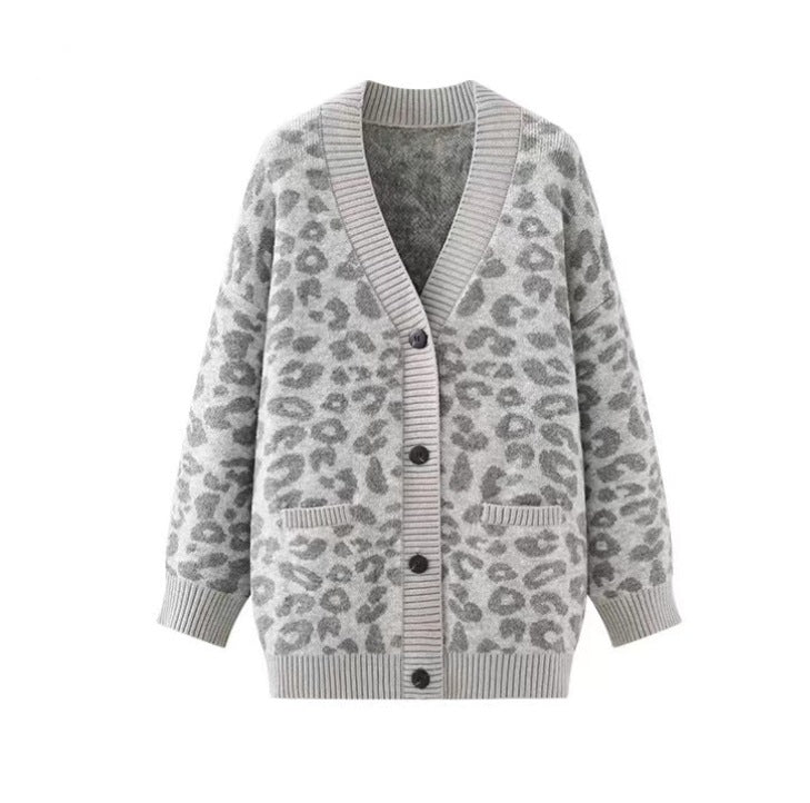 Ladies lightweight knit cardigan with textured leopard pattern Lune London