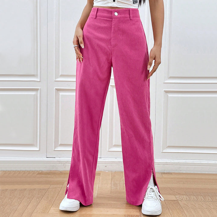 Pantalon large en velours côtelé pour femmes avec fente élégante Chic & Stil