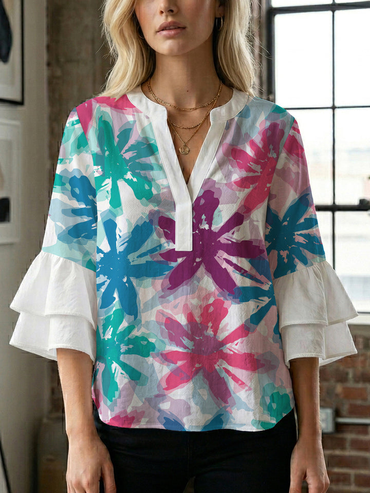 Women's blouse with voluminous sleeves and floral design Lune London