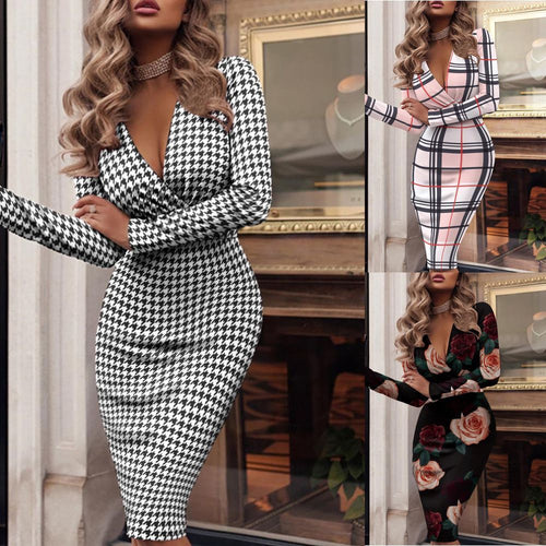 Robe portefeuille ajustée pour femmes avec motif pied-de-coq Chic & Stil