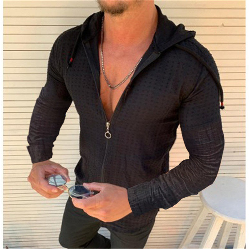 Men's Sporty Long Sleeve Jacket with Innovative Texture Pattern and Practical Zipper Lune London