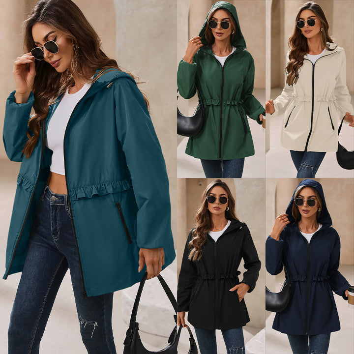 Lune London Women's Transition Jacket with Ruffled Hem and Side Pockets
