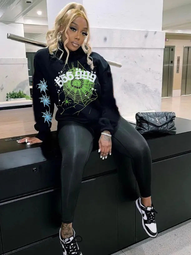 Women's hoodie with a creative spider web design and a trendy logo Lune London