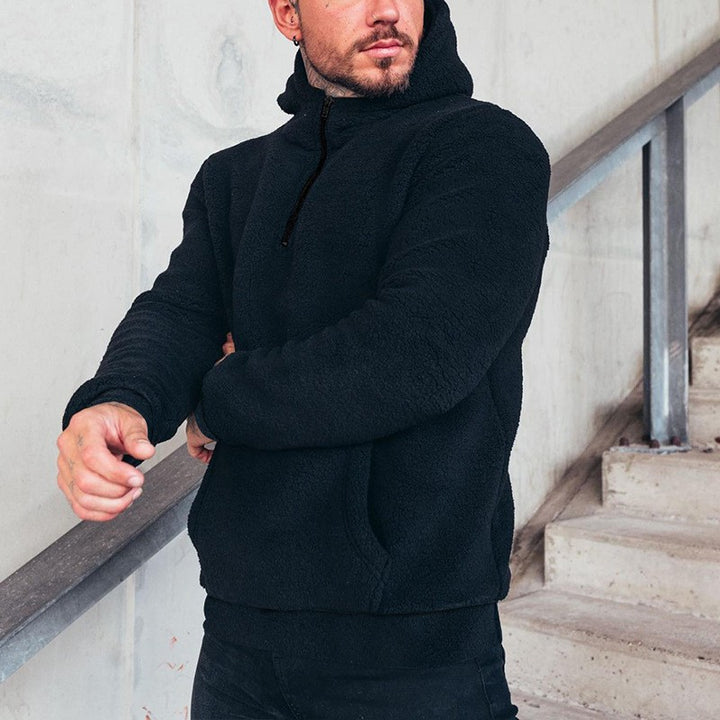 Men's hooded sweatshirt in soft teddy material with a practical kangaroo pocket Lune London