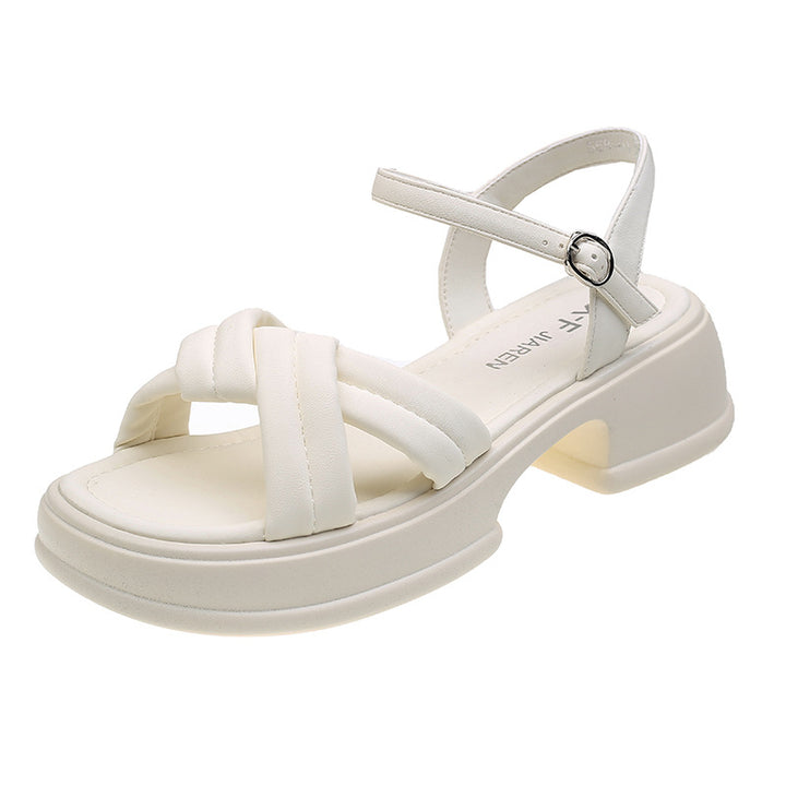 Women's sandals with an elegant cross strap and a chic block heel Lune London