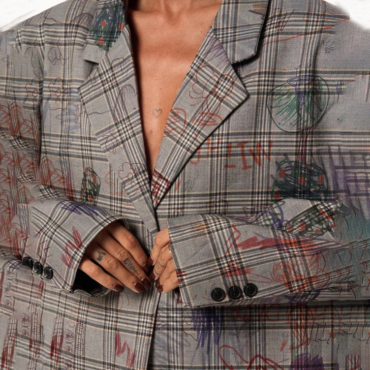 Ladies trendy plaid blazer with waist belt and relaxed fit Lune London