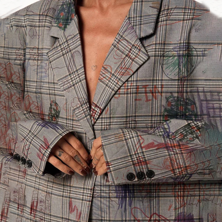 Ladies trendy plaid blazer with waist belt and relaxed fit Lune London