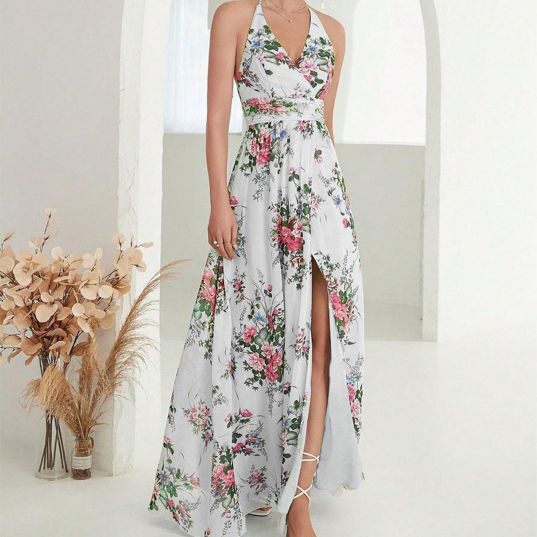 Chic and stylish floral design maxi dress for women with high slits