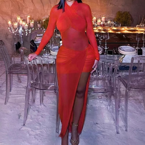 Maxi dress for women off-shoulder with transparent accents and a flowing hem Lune London