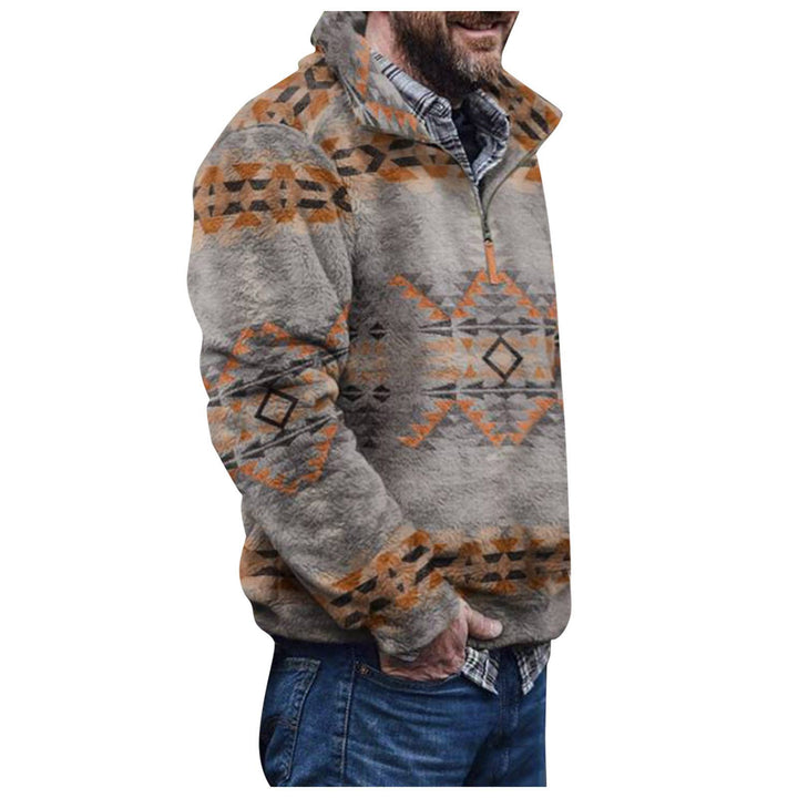 Men's sweater jacket with a colorful geometric design and a practical chest pocket Lune London