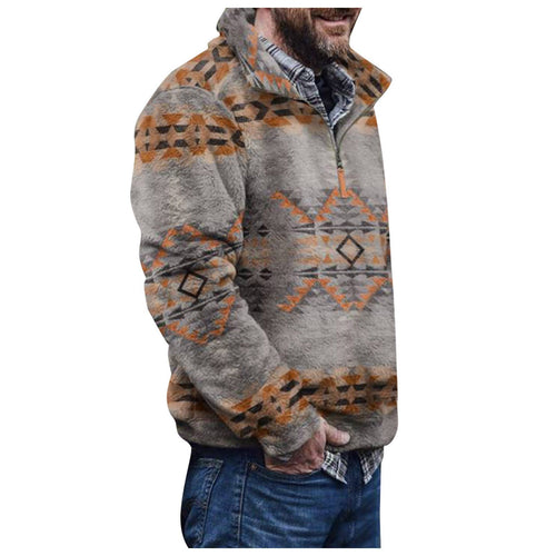 Men's sweater jacket with a colorful geometric design and a practical chest pocket Lune London