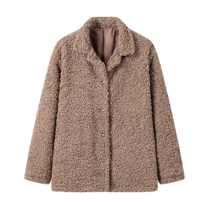 Ladies fleece coat with button closure and high collar Lune London