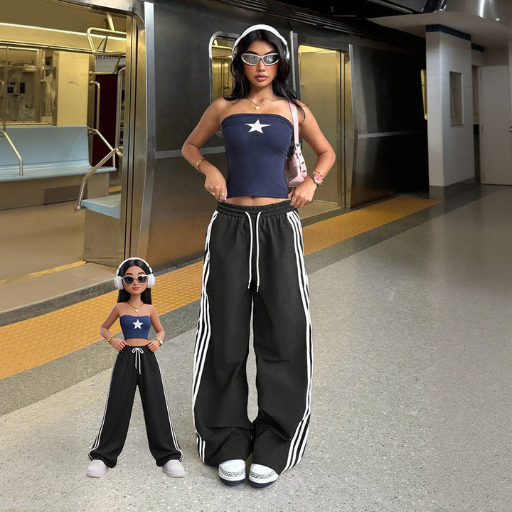 Pantalons de jogging décontractés pour femmes taille haute avec motif rayé sur le côté Chic & Stil