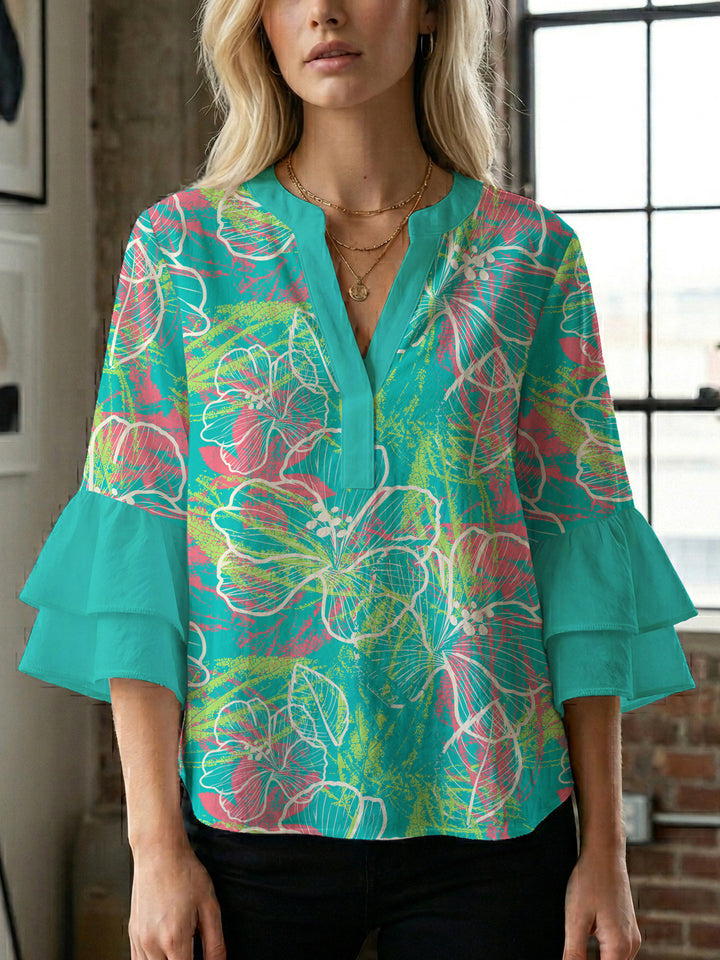 Women's blouse with voluminous sleeves and floral design Lune London
