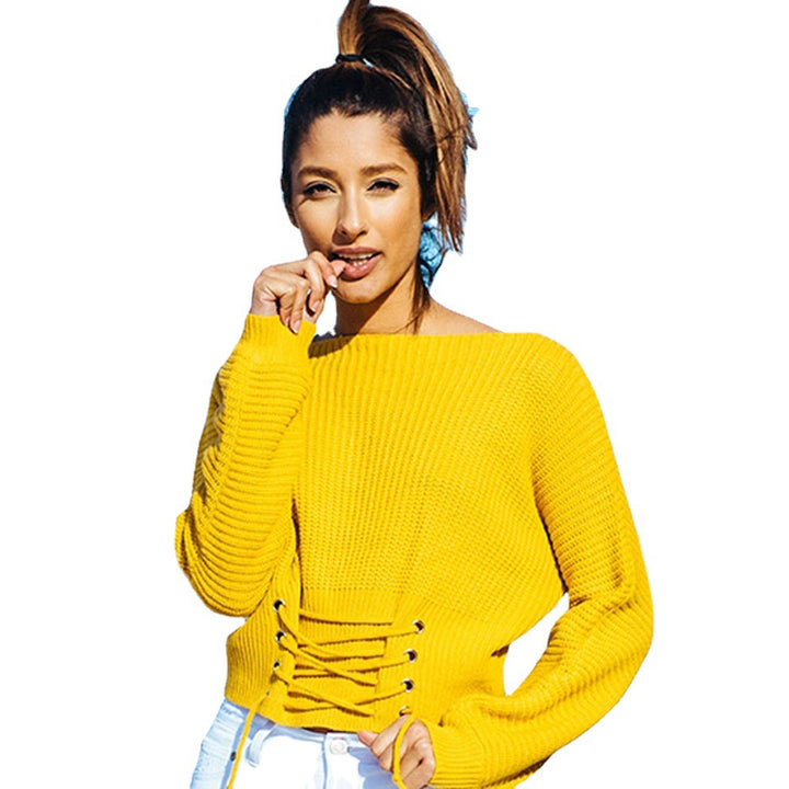 Casual knit sweater for women with laces on the front Lune Londonl