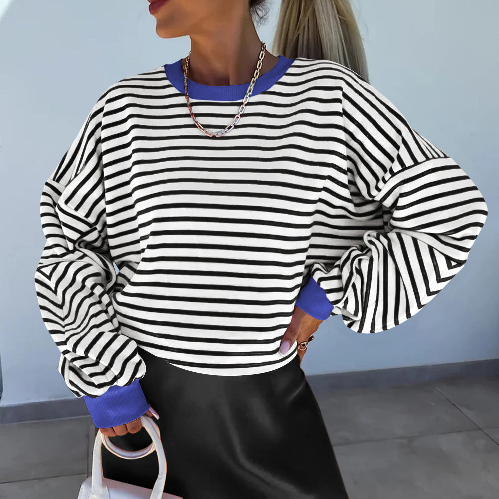 Women's Casual Striped Sweatshirt with Boxy Cut and Contrasting Finishes Lune London