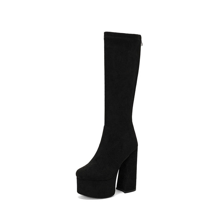 Lune London | Boots - Knee-high - Tailored fit - Suede - Chunky heel - Platform - Zipper at the back