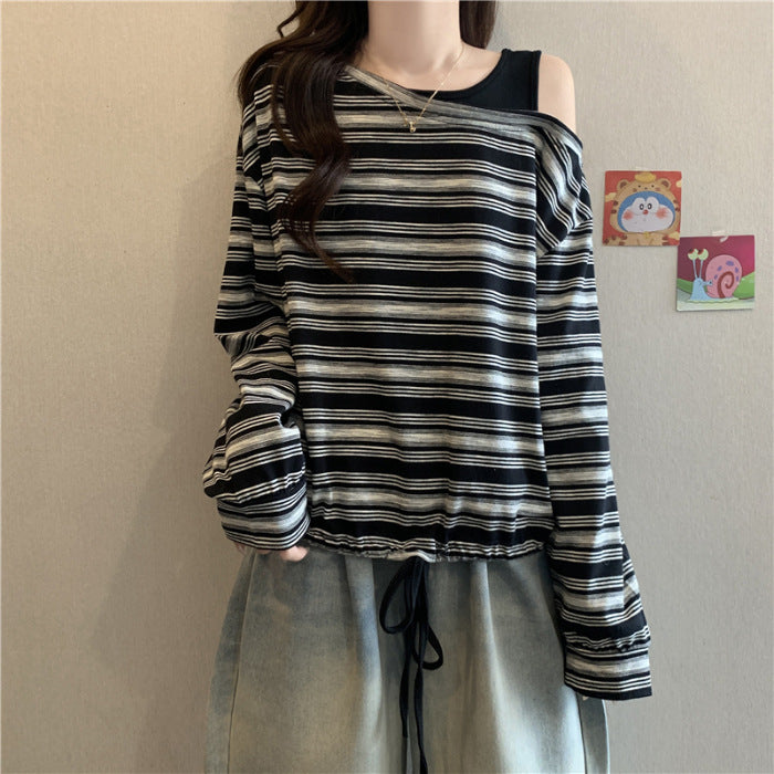 Women's Casual Long Sleeve Shirt with Off-Shoulder Design Chic & Stil