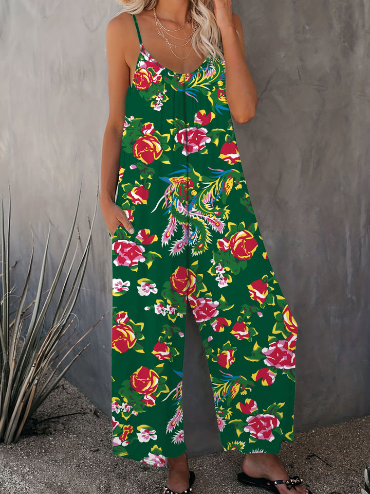 Lady lightweight jumpsuit with floral design and adjustable straps Lune London