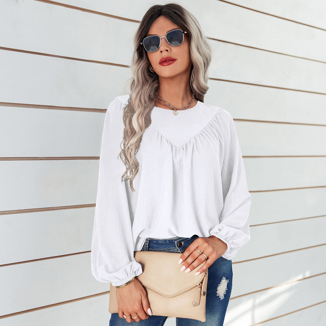 Casual blouse for women with flared sleeves and a fine ribbed texture Lune London