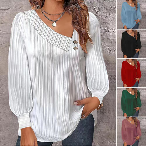Ladies long sleeve trendy T-shirt with pleated texture and decorative buttons Lune London