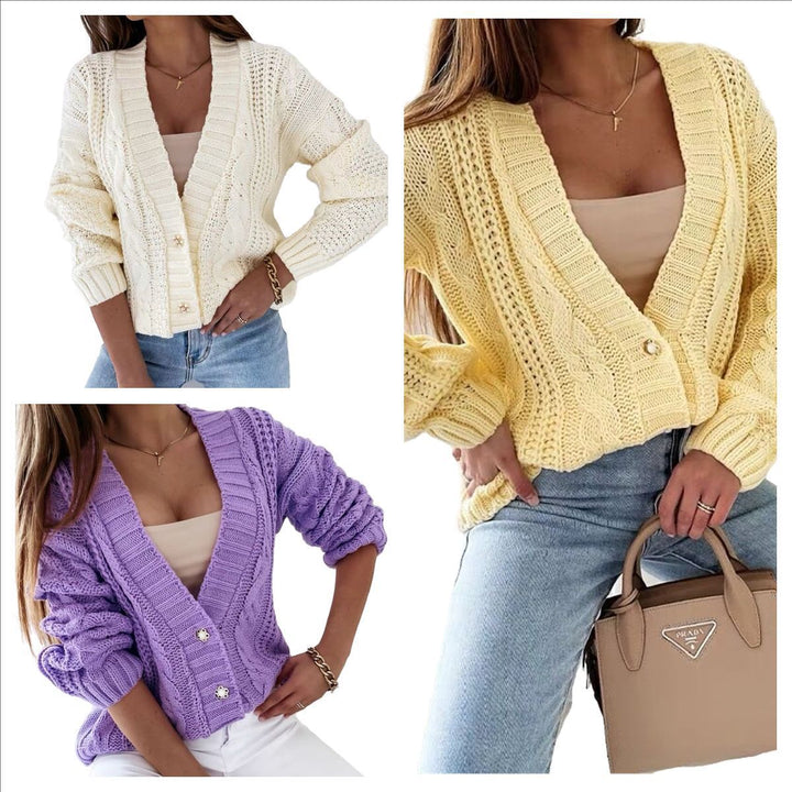 Chunky knit jacket for women with a modern cable pattern and oversized cut Lune London