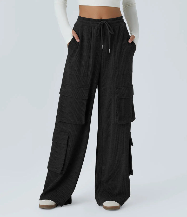 Ladies cargo pants with a wide cut and practical side pockets Lune London