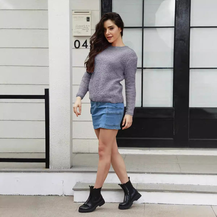 Ladies Comfortable Knit Sweater with Relaxed Fit and Fine Texture Lune London