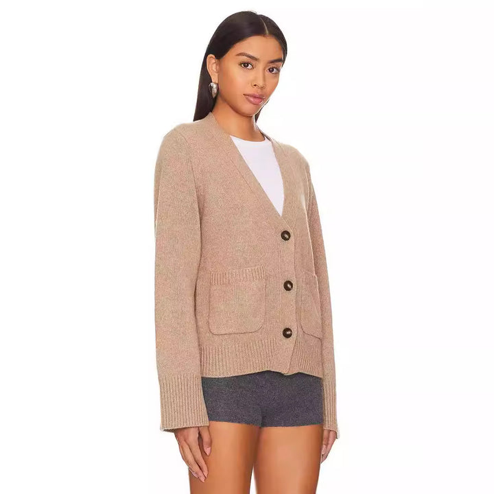 Women’s knitted jacket with V-neck and large pockets Lune London