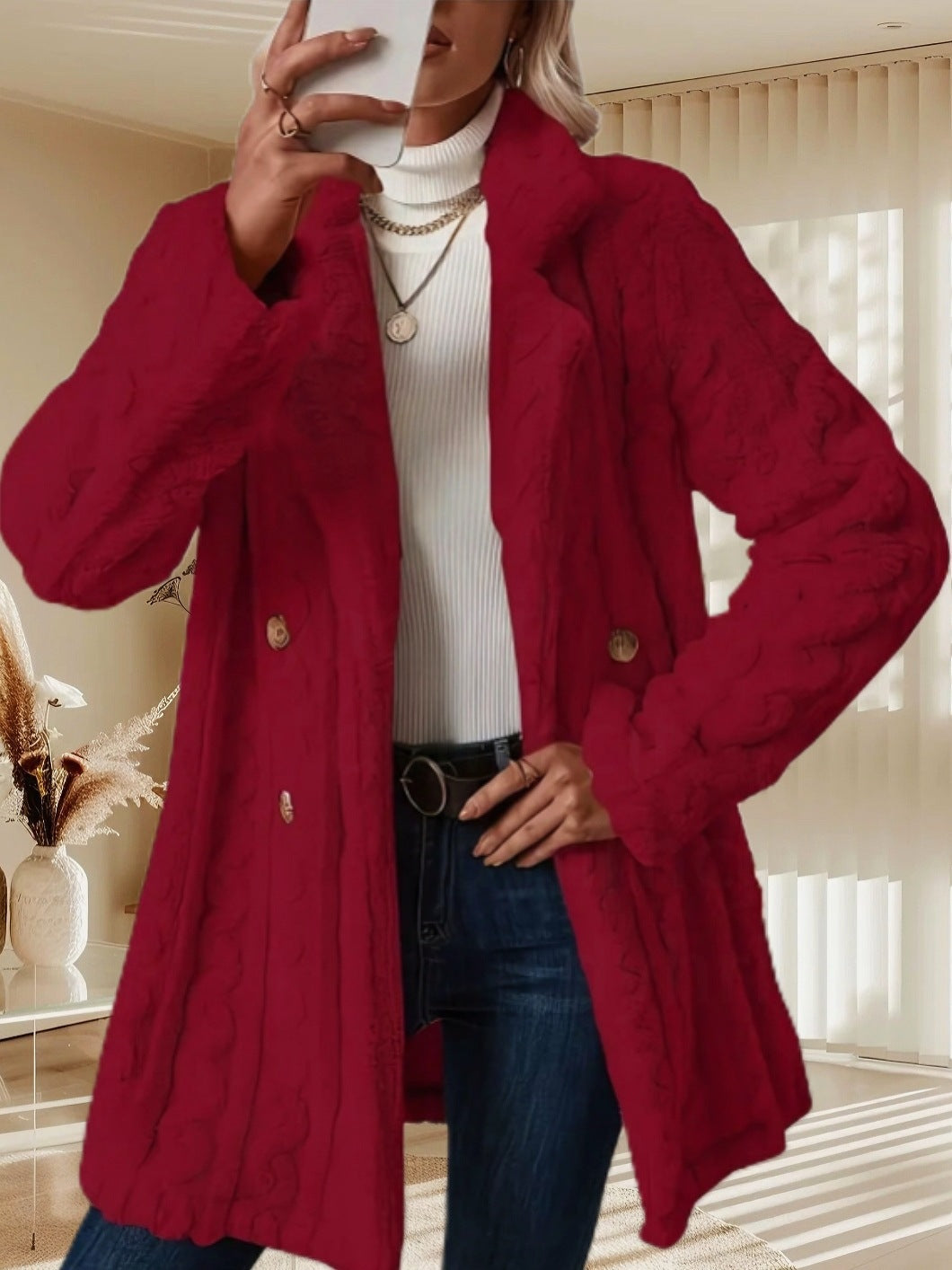 Manteau en tricot pour femmes avec une texture spéciale et des détails de boutons élégants Chic & Stil