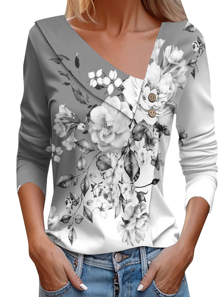 Ladies' blouse with floral appliqué and modern button details Lune London